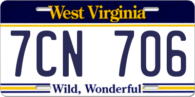 WV license plate 7CN706