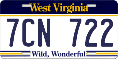 WV license plate 7CN722