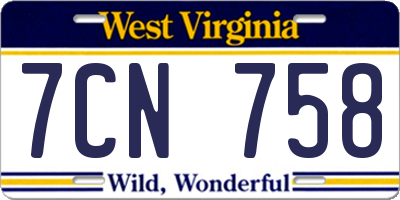 WV license plate 7CN758