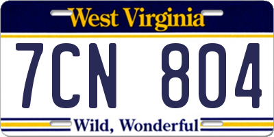 WV license plate 7CN804