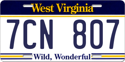 WV license plate 7CN807