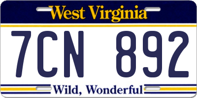 WV license plate 7CN892