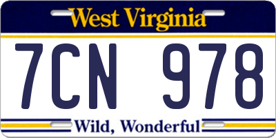WV license plate 7CN978