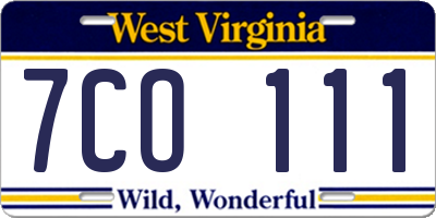 WV license plate 7CO111