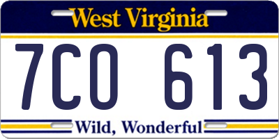 WV license plate 7CO613