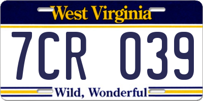 WV license plate 7CR039