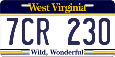 WV license plate 7CR230