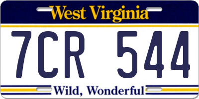 WV license plate 7CR544
