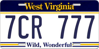 WV license plate 7CR777