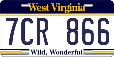 WV license plate 7CR866