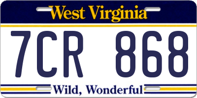 WV license plate 7CR868