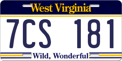 WV license plate 7CS181