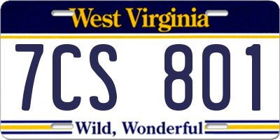 WV license plate 7CS801