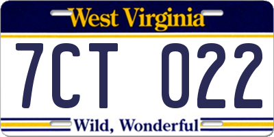 WV license plate 7CT022