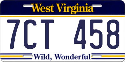 WV license plate 7CT458