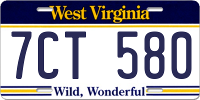 WV license plate 7CT580