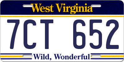 WV license plate 7CT652