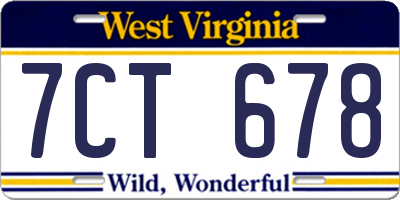 WV license plate 7CT678