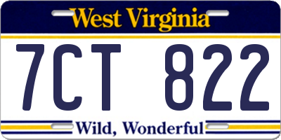 WV license plate 7CT822