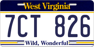 WV license plate 7CT826