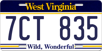 WV license plate 7CT835