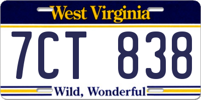 WV license plate 7CT838