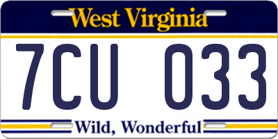 WV license plate 7CU033