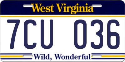 WV license plate 7CU036