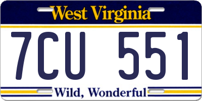 WV license plate 7CU551