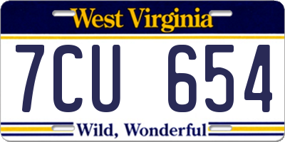WV license plate 7CU654