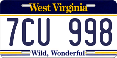 WV license plate 7CU998