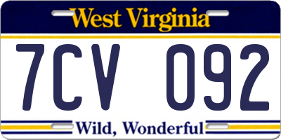 WV license plate 7CV092