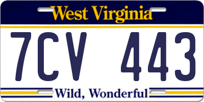 WV license plate 7CV443