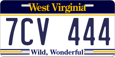 WV license plate 7CV444