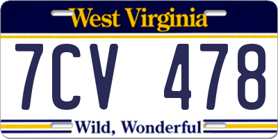 WV license plate 7CV478