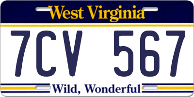 WV license plate 7CV567