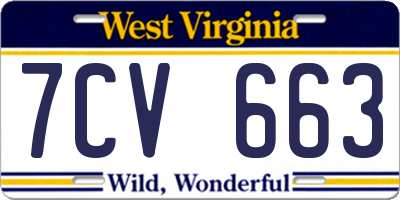 WV license plate 7CV663