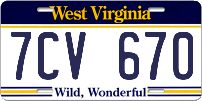 WV license plate 7CV670