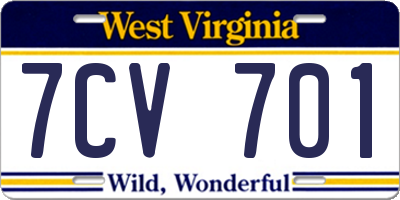 WV license plate 7CV701