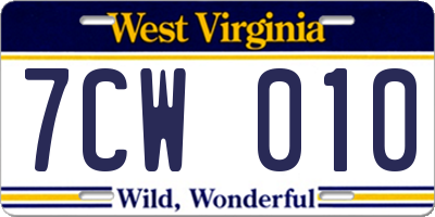 WV license plate 7CW010