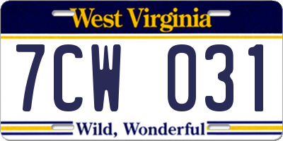 WV license plate 7CW031