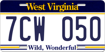 WV license plate 7CW050