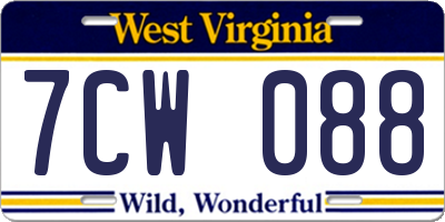 WV license plate 7CW088