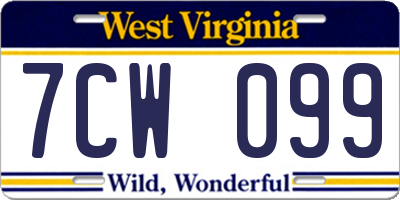 WV license plate 7CW099