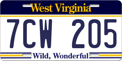 WV license plate 7CW205