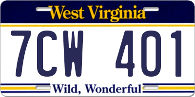 WV license plate 7CW401
