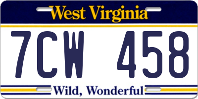 WV license plate 7CW458