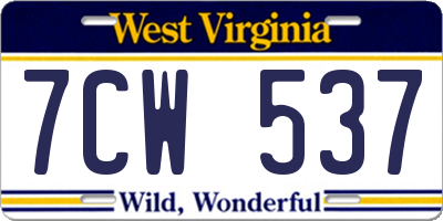 WV license plate 7CW537