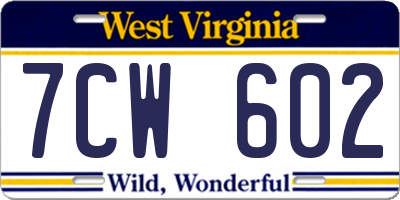 WV license plate 7CW602