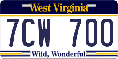 WV license plate 7CW700